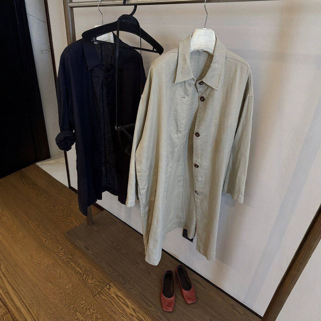 Women Longline Oversize Shirt Jacket in Linen Look