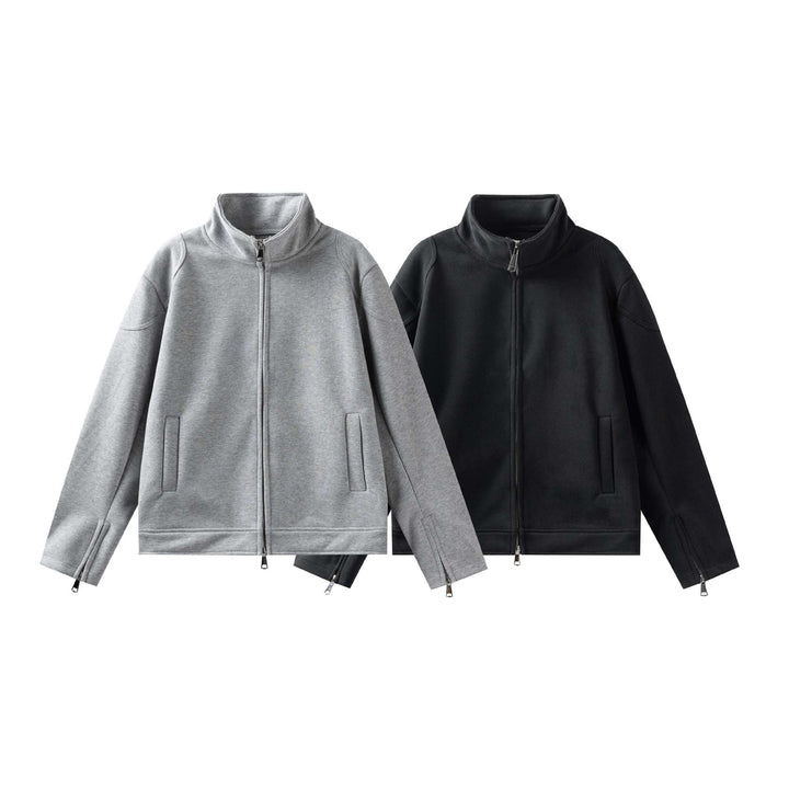 Unisex High Collar Zip Jacket made of French Terry with sleeve slits and side pockets