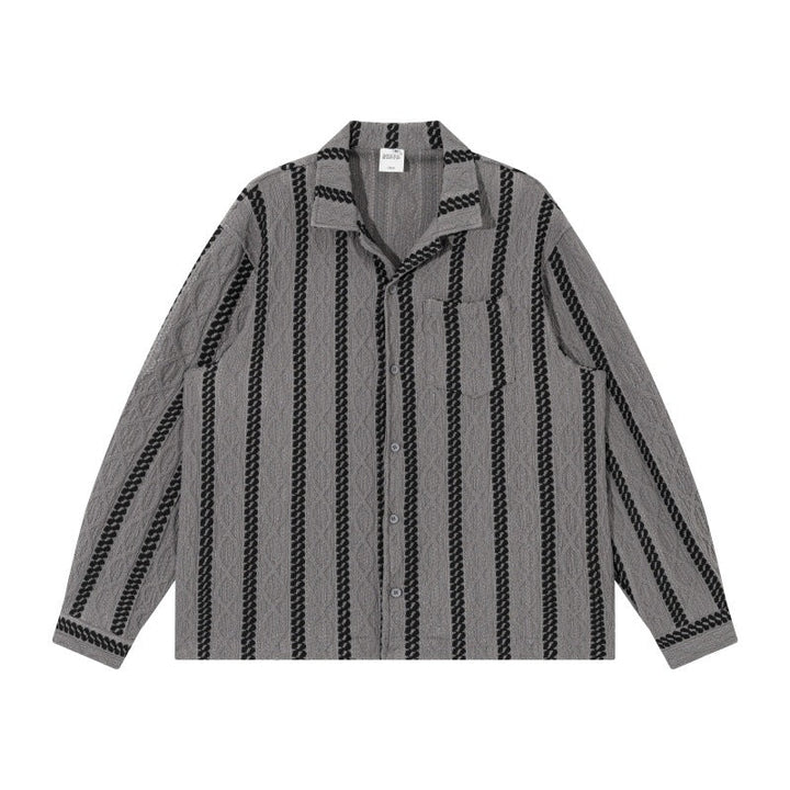 Unisex Lightweight Shirt Jacket with Camp Collar, Relaxed Fit and Vertical Braid Stripe Pattern