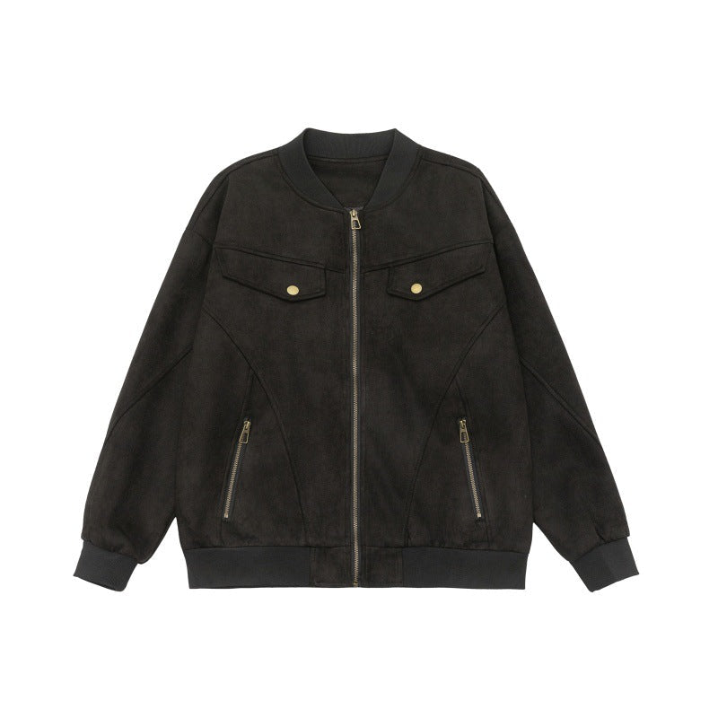 Unisex short jacket in vintage suede look with chest flaps, zip pockets and ribbed cuffs