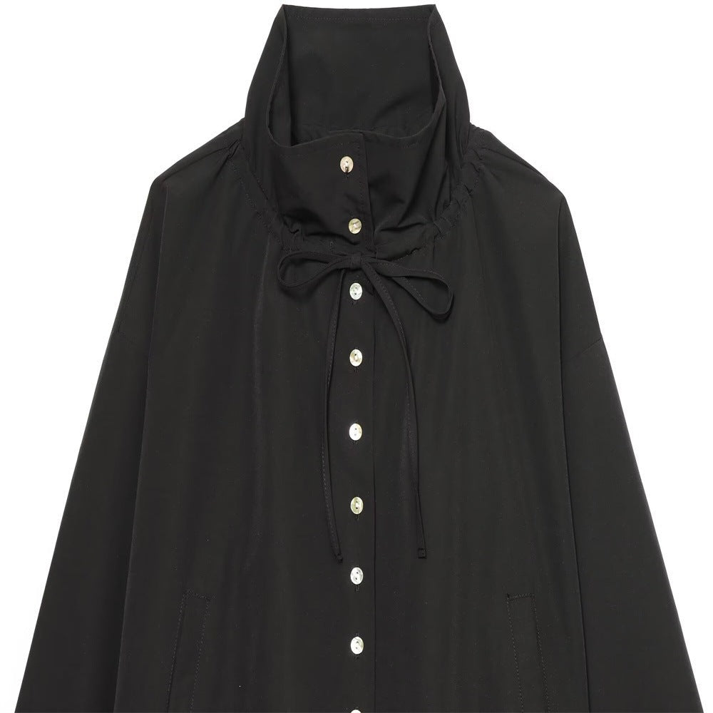 Women Cropped Oversized Utility Jacket with Stand Collar and Drawstring