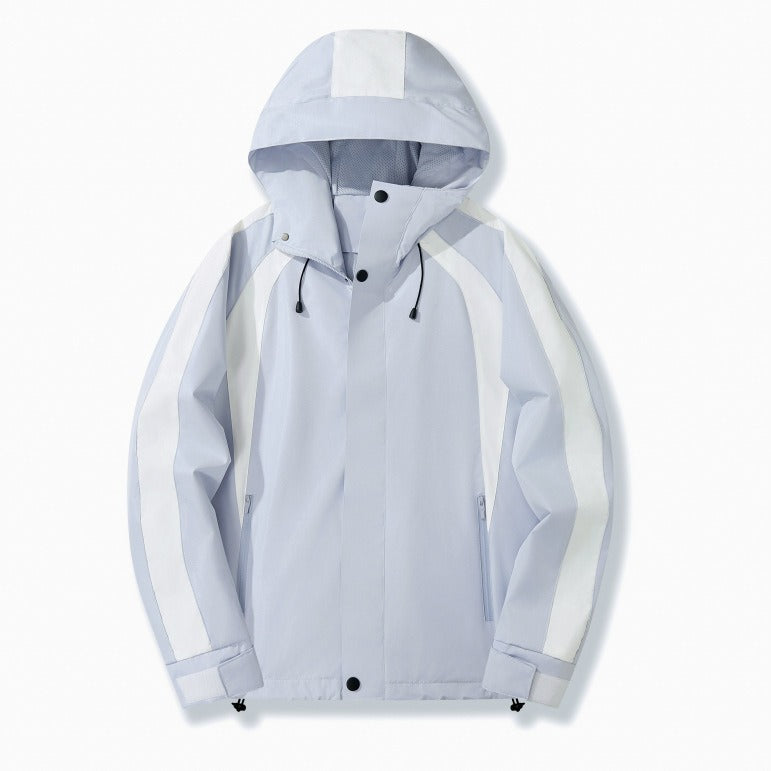 Women Lightweight Hooded Rain Jacket with Contrast Stripes and Mesh Lining