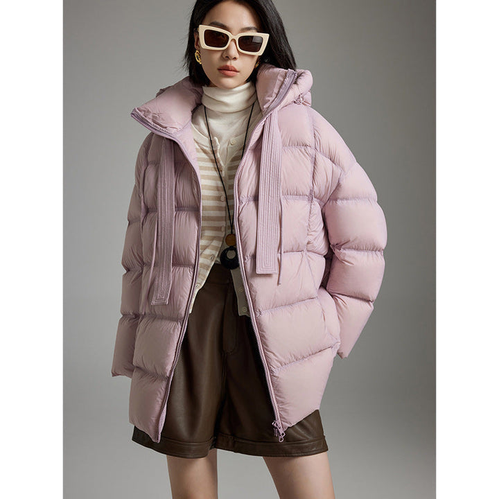 Ladies quilted warming down jacket with hood and loose silhouette