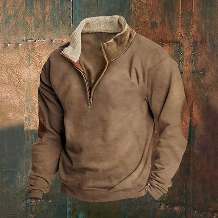 Men Nan Fleece Half-Zip Pullover with Sherpa Collar and Elbow Patches