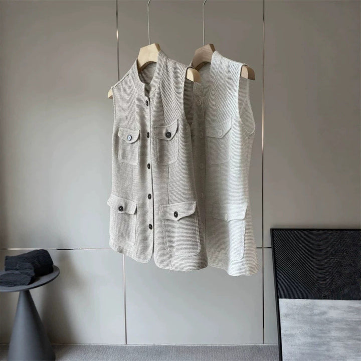 Ladies Fashionable Sleeveless Vest with Pockets