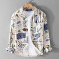 Men's Loose Overshirt with Abstract Sketch Print, Pocket on the chest, and Soft Cotton Feel