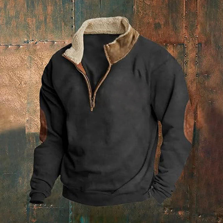 Men Nan Fleece Half-Zip Pullover with Sherpa Collar and Elbow Patches