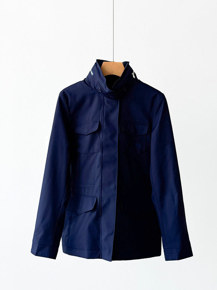 Women modern utility jacket with high collar