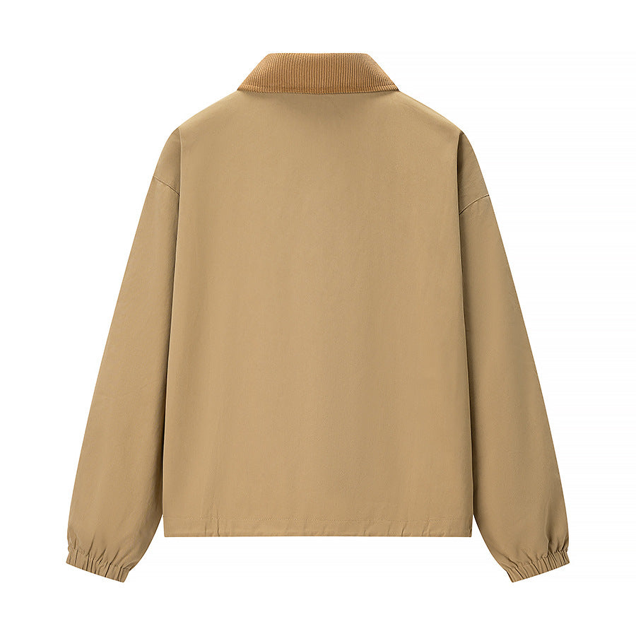 Women’s short jacket in workwear style with cord collar, zip and patch chest pockets