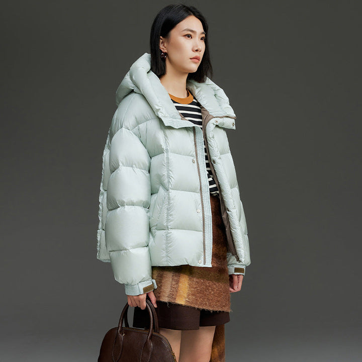 Women Short Quilted Down Jacket with Hood