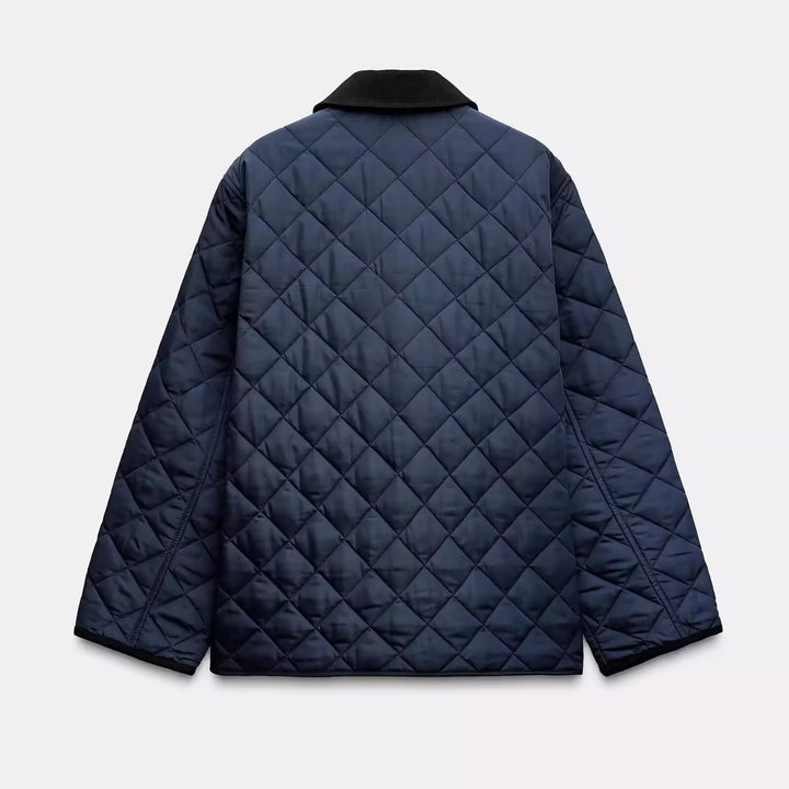 Women Lightweight Quilted Transitional Jacket in Oversized Cocoon with Cord Collar