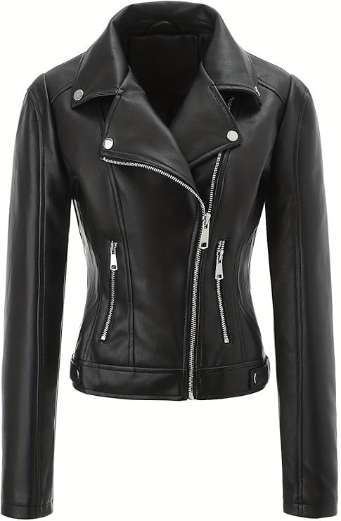 Women short fitted biker jacket made of Nappa leather with asymmetrical zip
