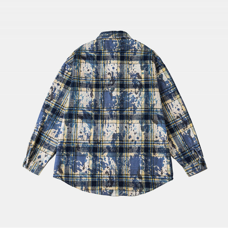 Unisex Overshirt Shirt Jacket in checked cotton blend with artistic paint effect