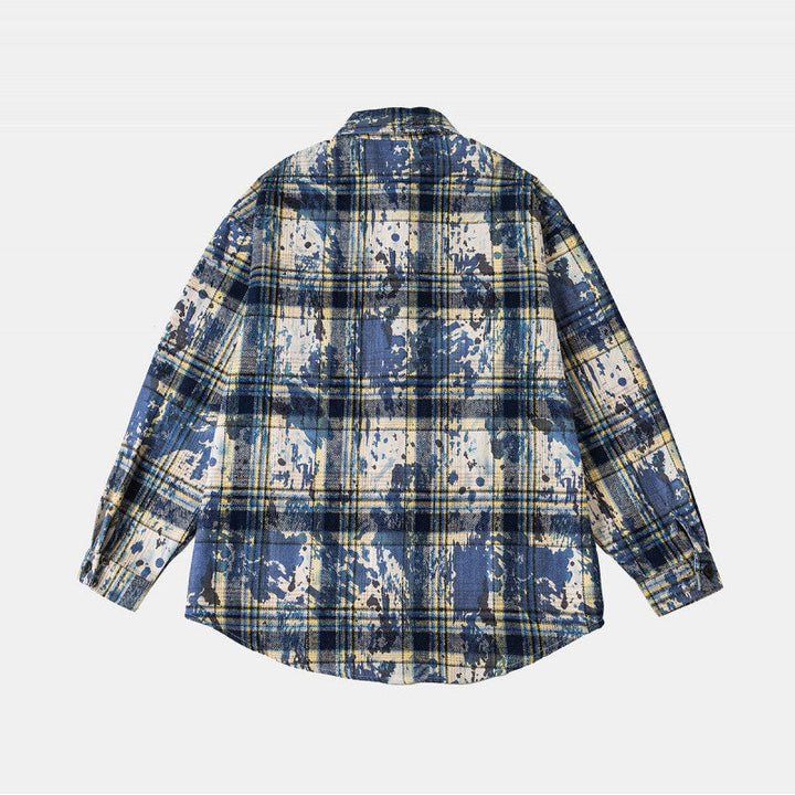 Unisex Overshirt Shirt Jacket in checked cotton blend with artistic paint effect