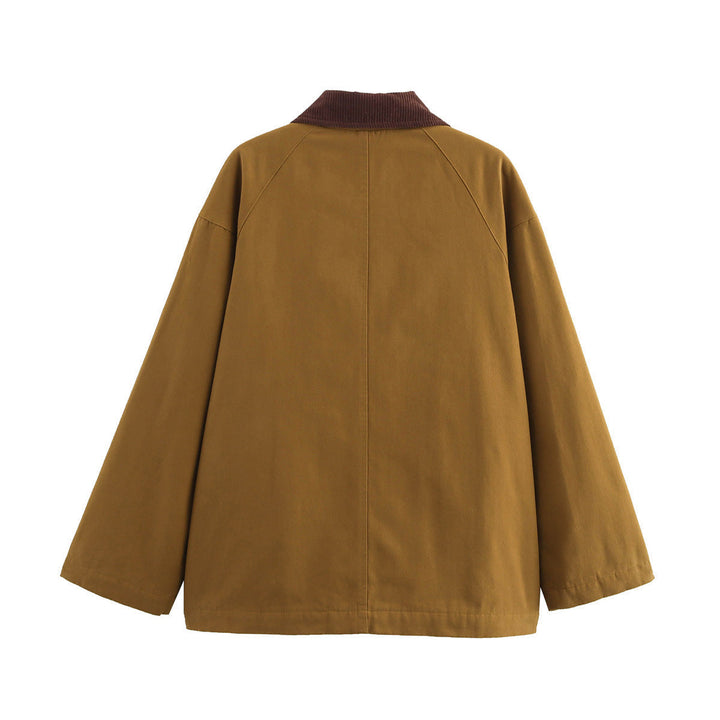 Women Boxy Field Jacket with Cord Collar, Toggle Closures and Large Flap Pockets