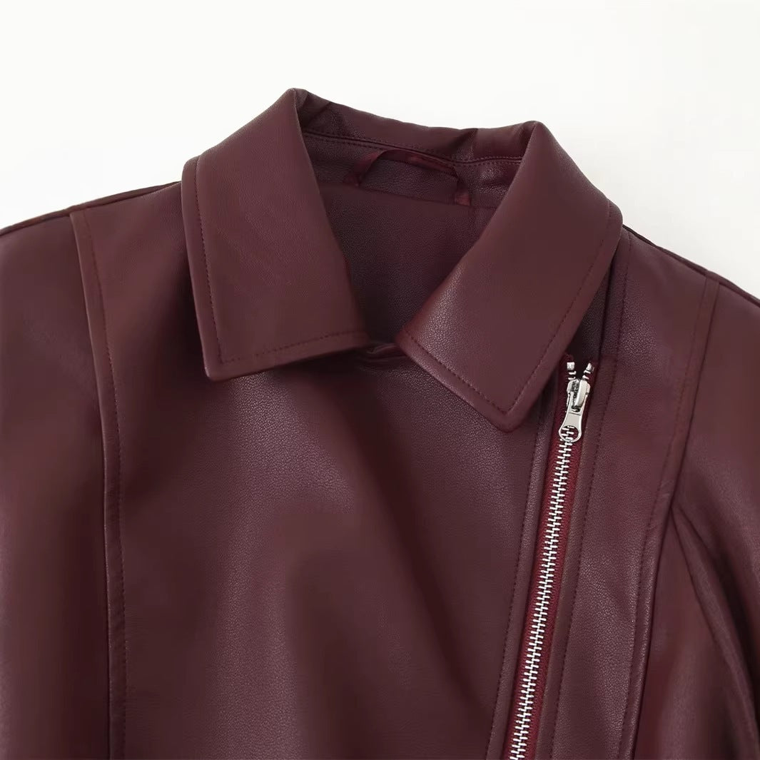 Ladies biker jacket made of vegan leather with asymmetrical zip