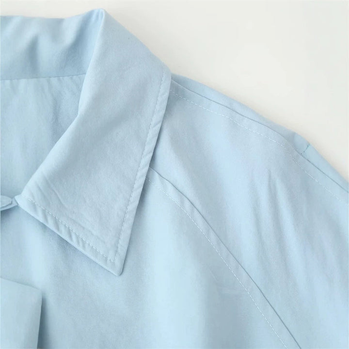 Ladies longer tailored trench coat with tie belt and shirt collar