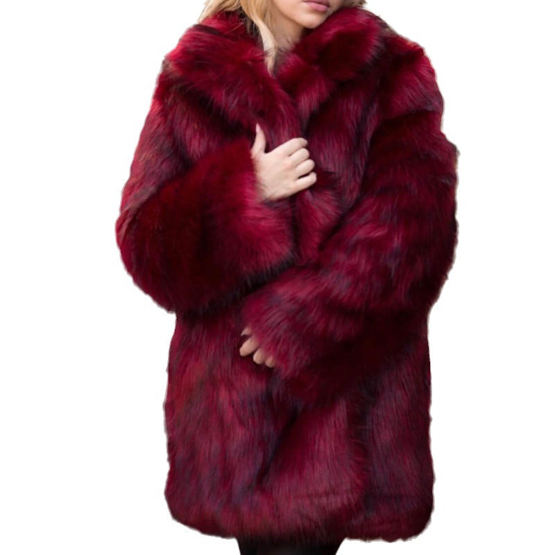 Ladies Luxurious Faux Fur Coat with Voluminous Sleeves