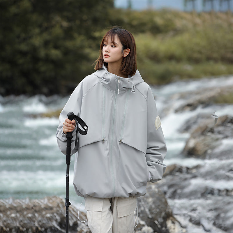 Women Lightweight Water-Repellent Oversized Functional Outdoor Jacket with Hood