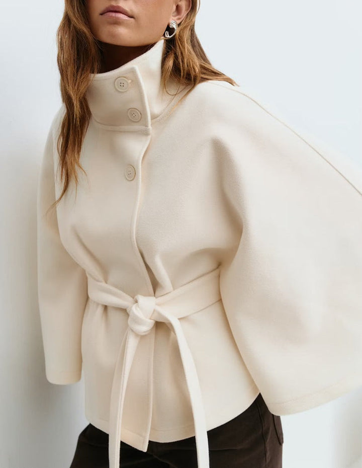 Women’S Wrap Jacket with Elegant Stand-Up Collar and Wide-Cut Sleeves