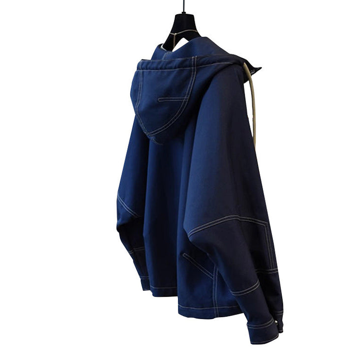 Women Oversize Utility Jacket with Hood, Drawstring and Patch Pockets