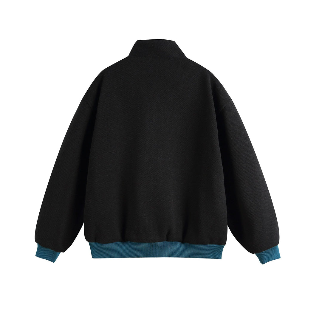 Women Lightweight Stand Collar Jacket with Folk Embroidery Appliqués and Ribbed Cuffs