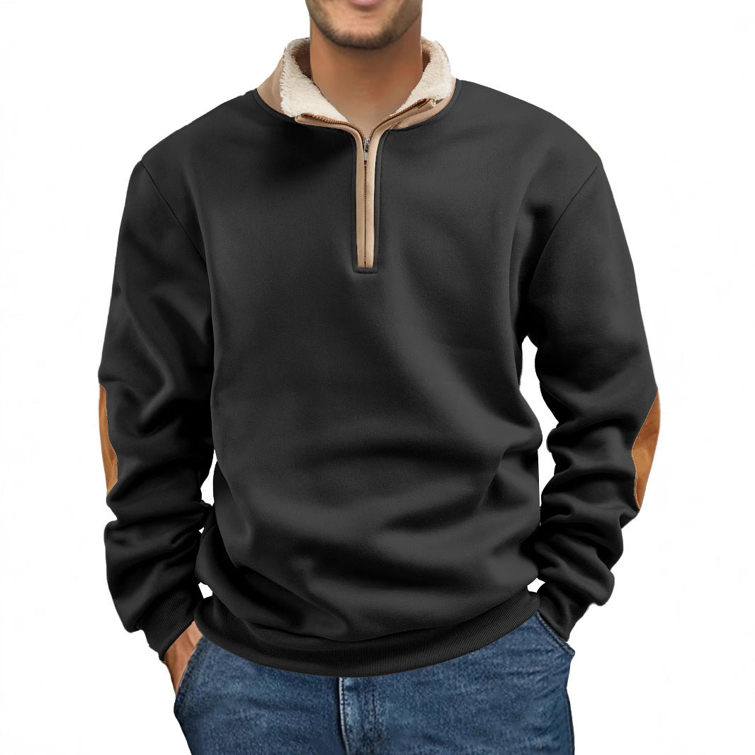 Men Nan Fleece Half-Zip Pullover with Sherpa Collar and Elbow Patches
