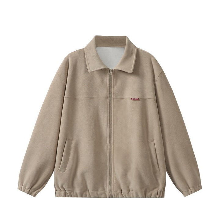 Unisex fleece blouson jacket in boxy cut with shirt collar, full zip and elastic hem