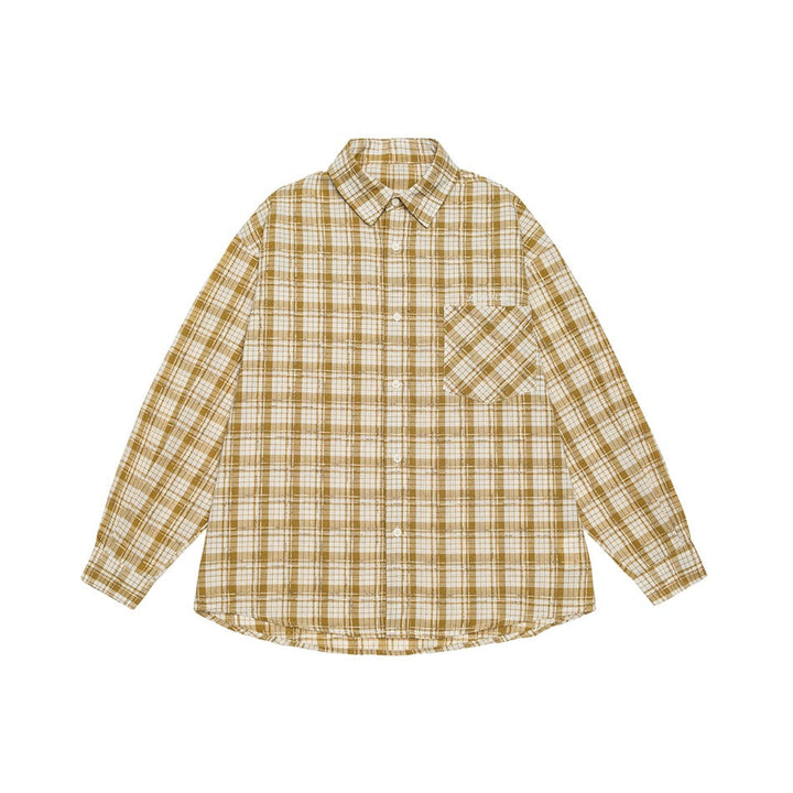 Unisex Oversize Check Shirt Jacket made of lightweight cotton blend with a patch chest pocket