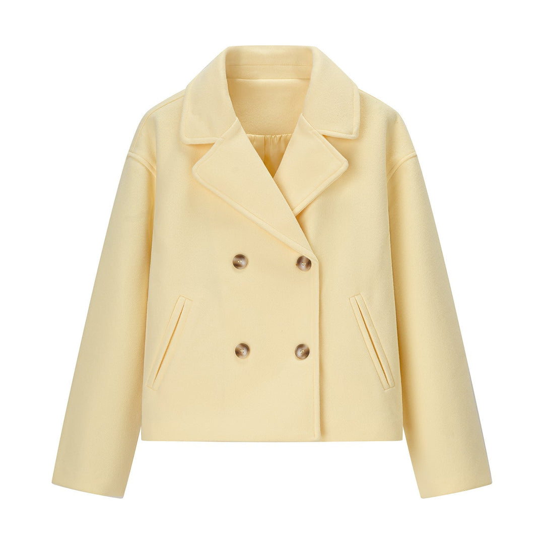 Women Short Oversize Wool Blend Double-Breasted with Wide Lapel