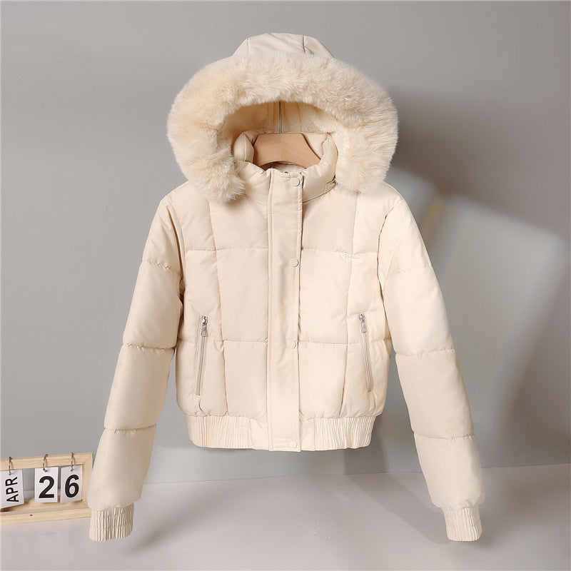 Ladies nan padded short jacket in blouson style with hood and cosy faux fur trim
