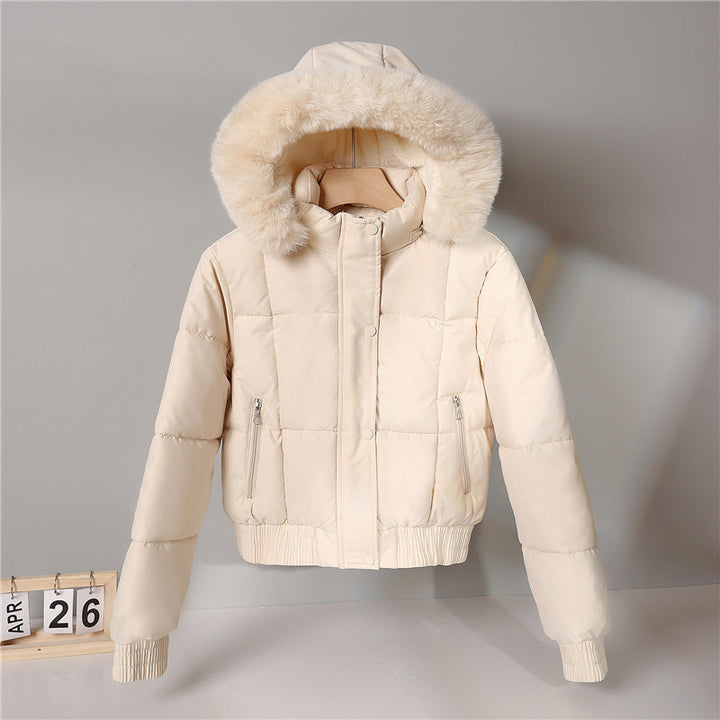 Ladies nan padded short jacket in blouson style with hood and cosy faux fur trim