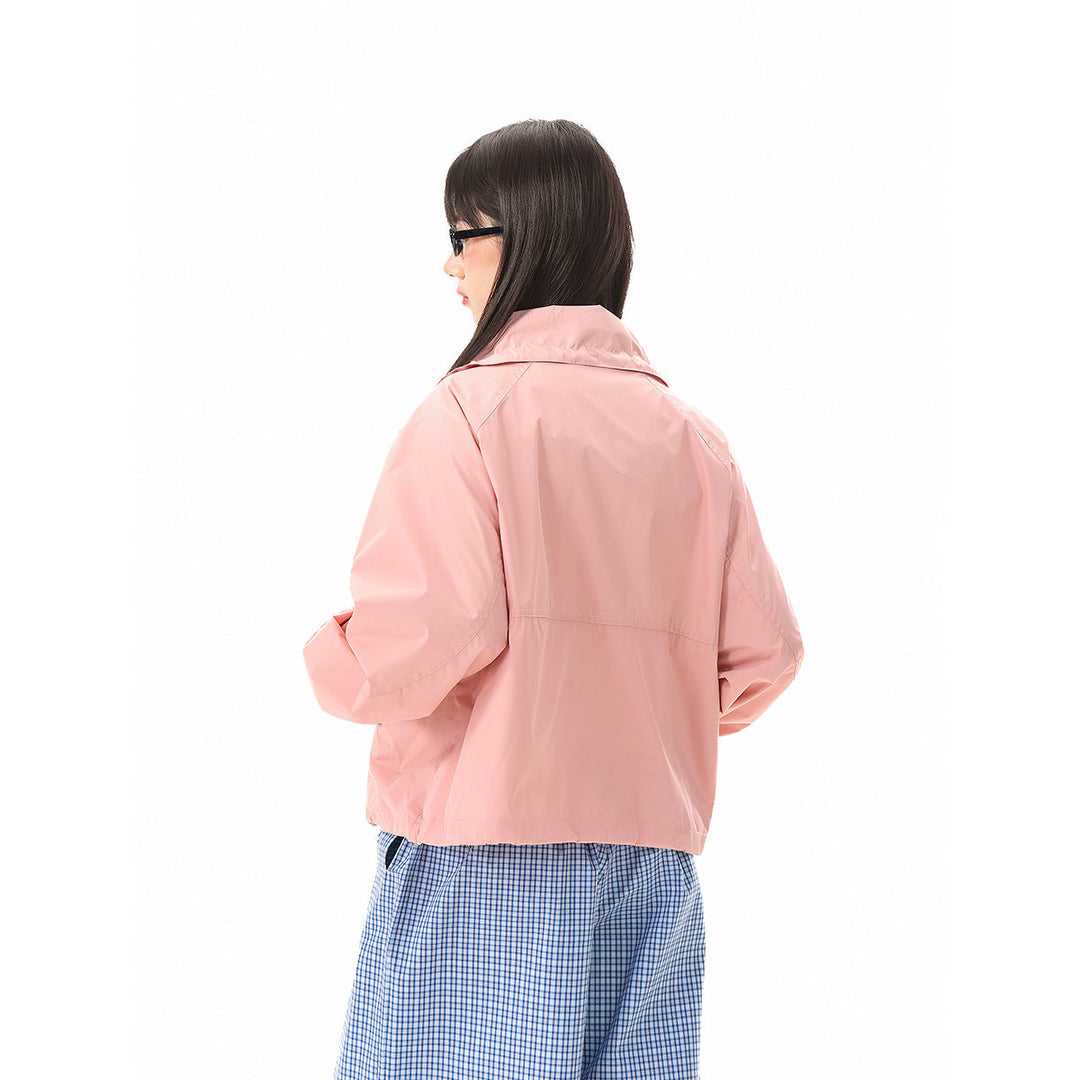 Women Lightweight Cropped Transition Jacket with High Stand Collar and Zip Pockets