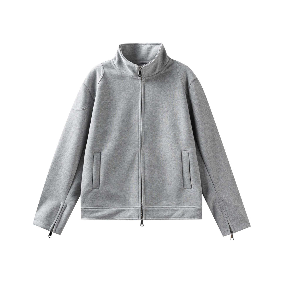 Unisex High Collar Zip Jacket made of French Terry with sleeve slits and side pockets