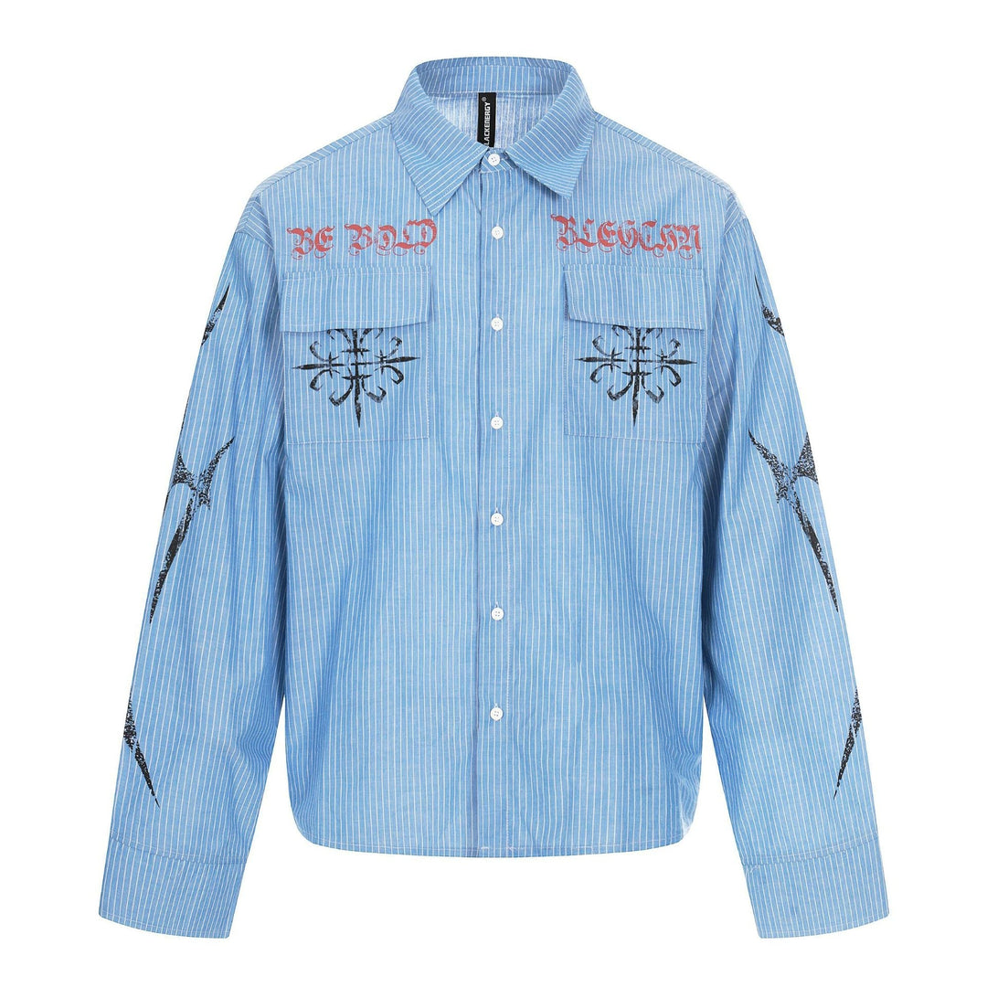 Unisex Oversize Shirt Jacket with Patch Chest Pockets and Decorative Print Details