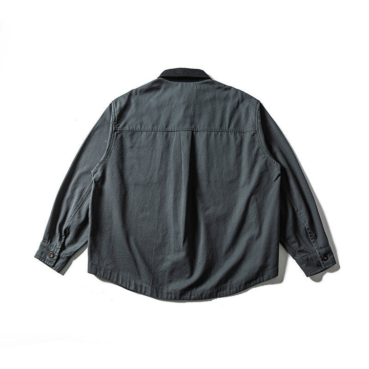 Unisex Oversize Shirt Jacket with Contrast Collar and Checked Lining