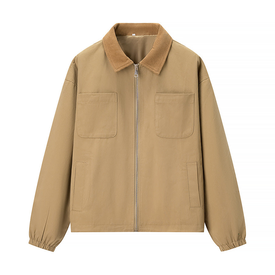 Women’s short jacket in workwear style with cord collar, zip and patch chest pockets