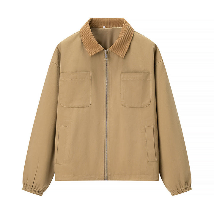 Women’s short jacket in workwear style with cord collar, zip and patch chest pockets