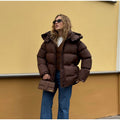 Women Padded Oversized Padded Jacket with Volume Sleeves and Removable Hooded Collar