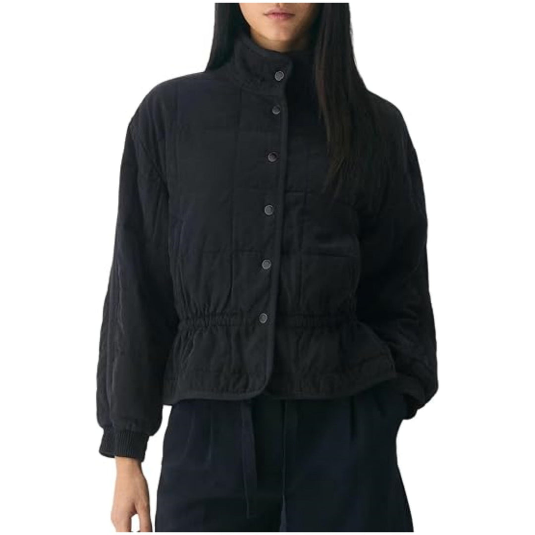 Women padded jacket with stand-up collar and fitted drawstring