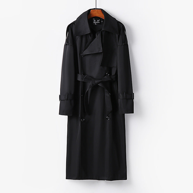 Women Longer Double-breasted Trench Coat with Tie Belt and Epaulettes