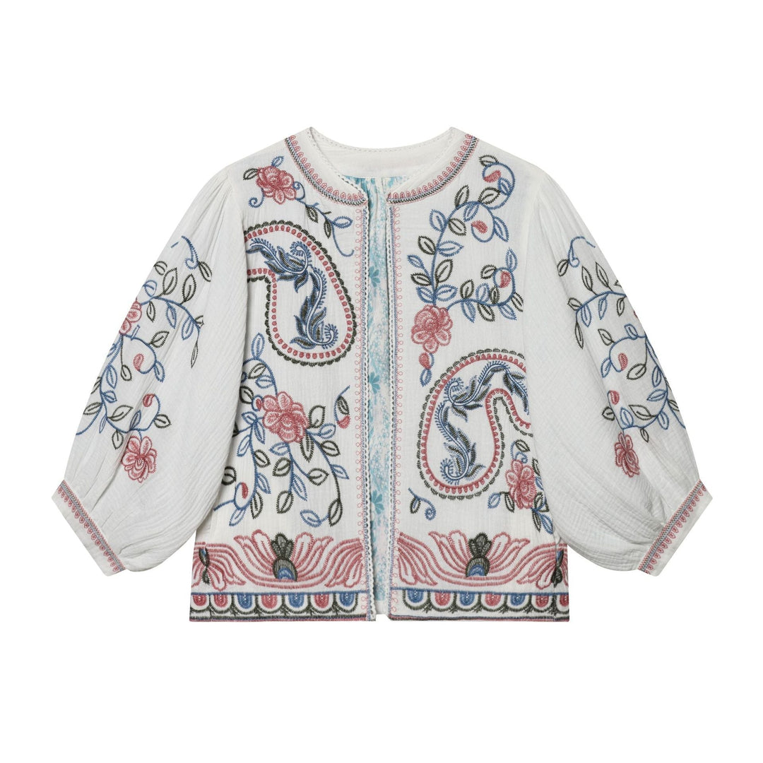 Women Quilted Kimono Jacket with Floral Embroidery