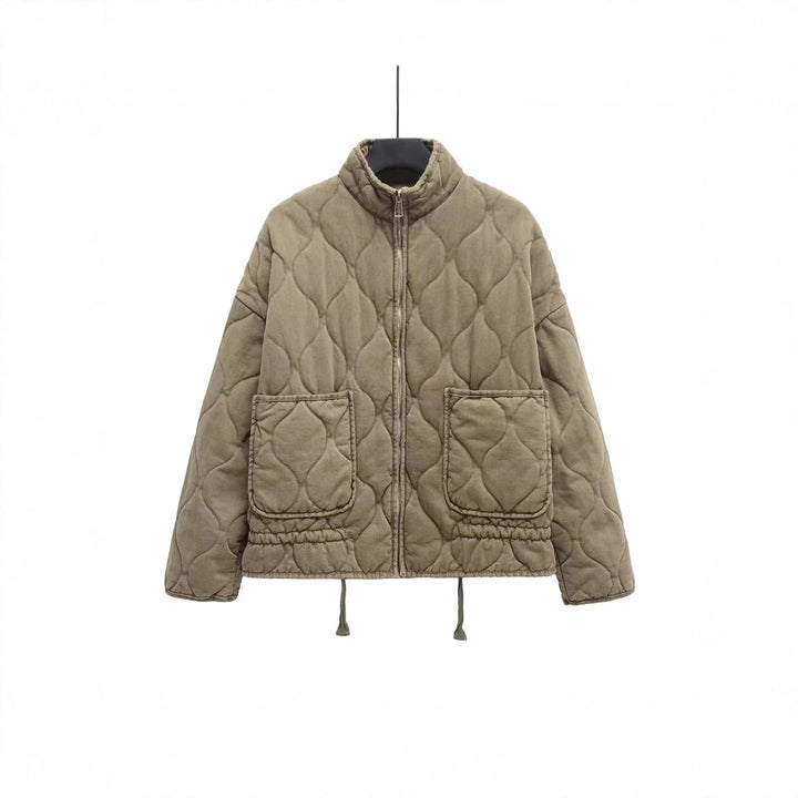 Women’s quilted jacket with stand-up collar, cushion quilting and drawstring