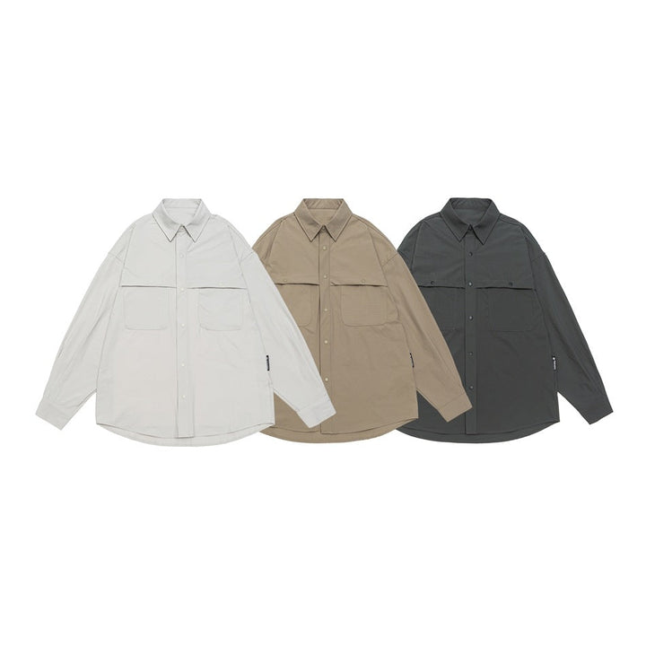 Unisex Oversized Shirt Jacket in Utility Style with Snap Button Placket