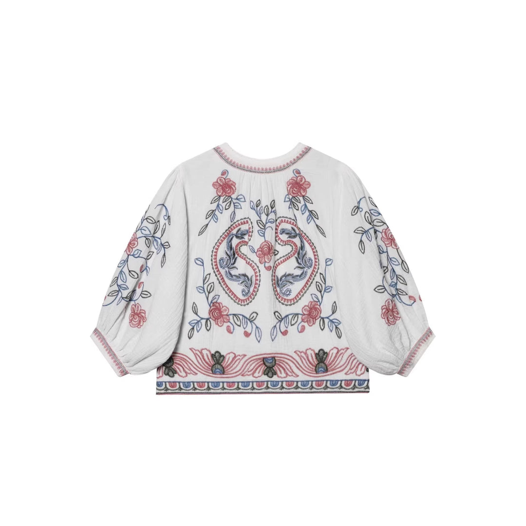Women Quilted Kimono Jacket with Floral Embroidery