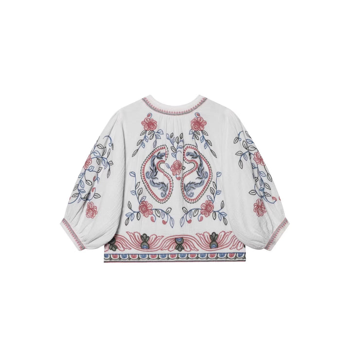 Women Quilted Kimono Jacket with Floral Embroidery