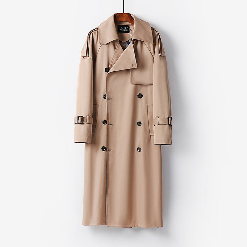 Women Longer Double-breasted Trench Coat with Tie Belt and Epaulettes