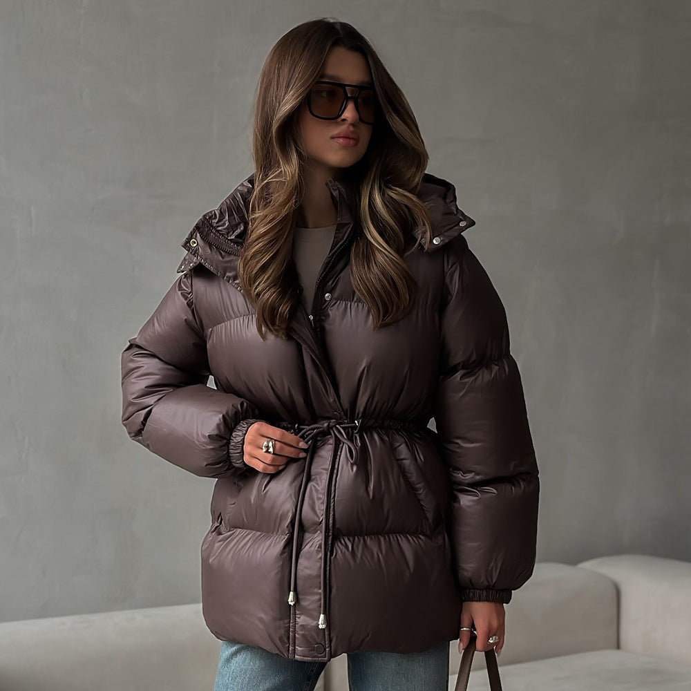 Women Longer padded parka with hood, drawstring waist and oversized silhouette