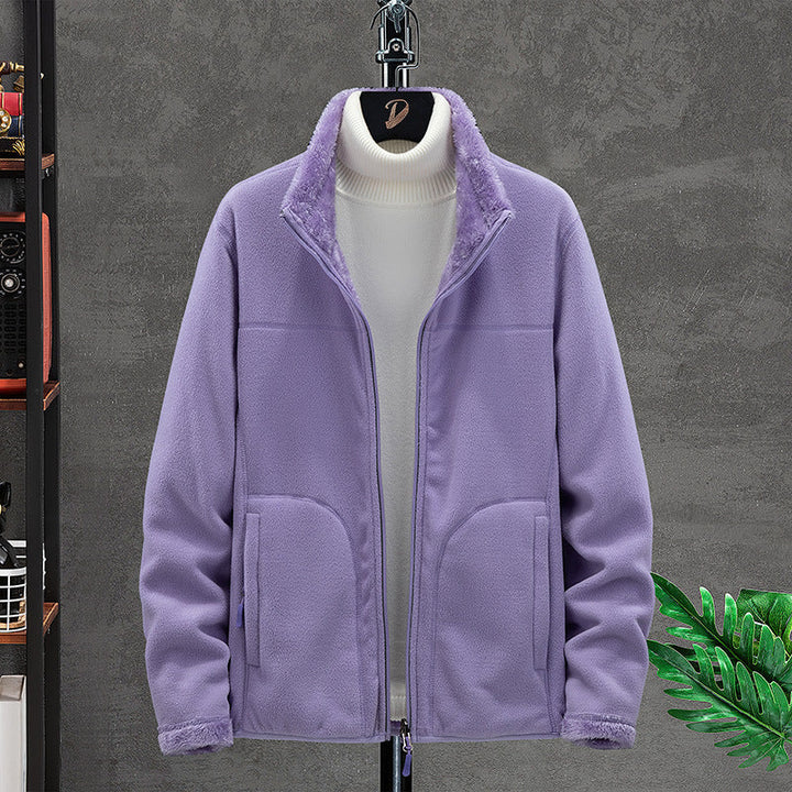 Women Cosy Fleece Jacket with Teddy Lining, Stand Collar and Two Zip Pockets