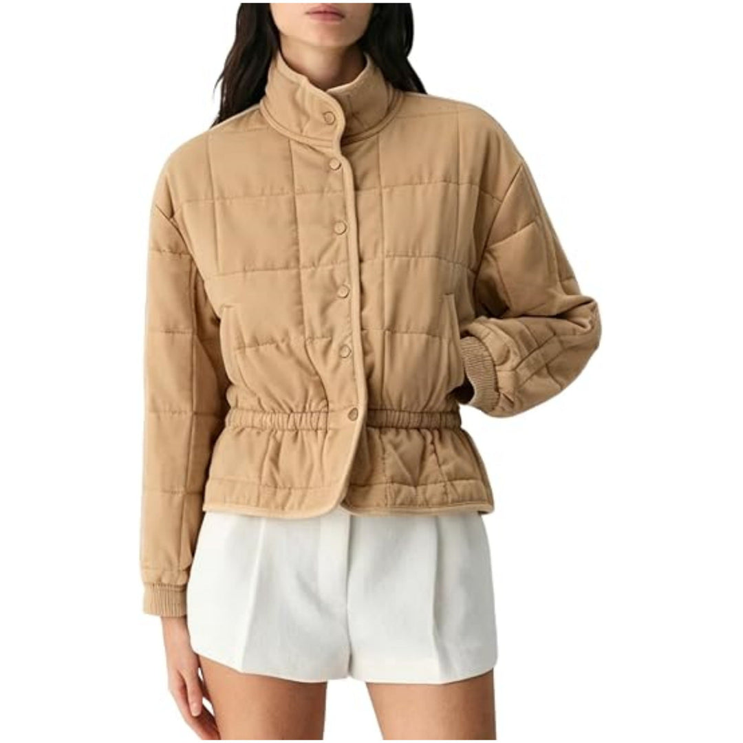 Women padded jacket with stand-up collar and fitted drawstring